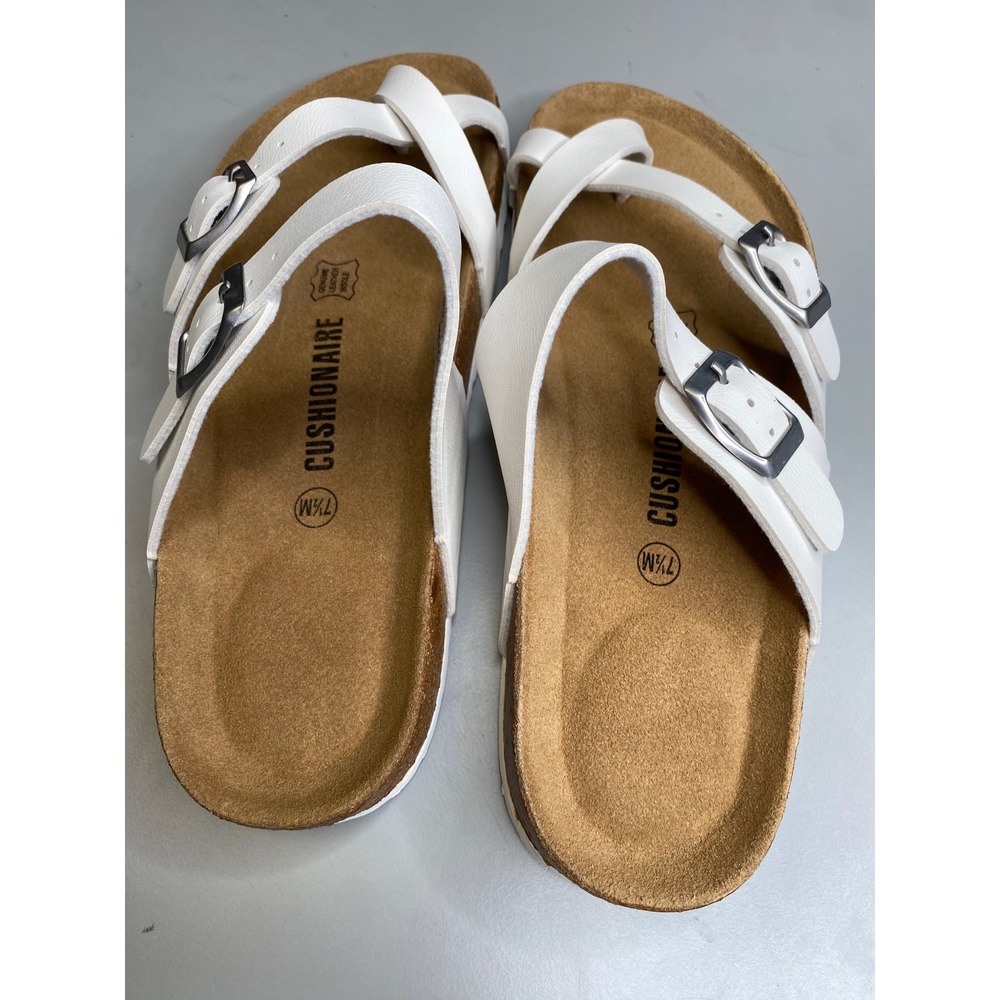 Cushionaire Luna White Cork Footbed Sandals Vegan Leather size 7.5